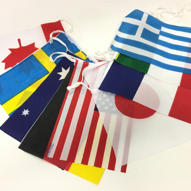 BUNTING, World Flags - 3m Length on cord (10 Flags 15 x 23cm)